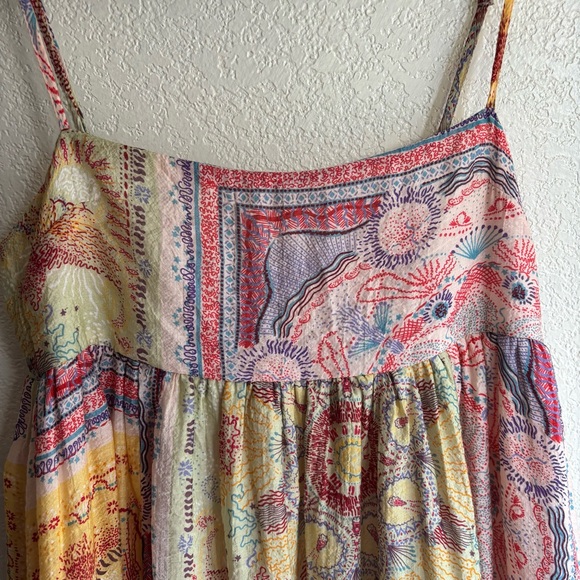 THML Dress Orange Yellow Floral Patchwork Babydoll Midi Boho Festival - Picture 5 of 12